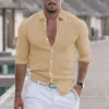 Camisas casuais masculinas lapela camisa masculina elegante fino ajuste manga longa respirável tecido macio com colarinho virado para baixo para escritório