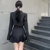 Casual Dresses Black Y2K Shirt Dress Women Elegant Vintage Long Sleeve Sexy Gothic Turn-down Collar Pleated Streetwear Robe