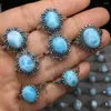 Cluster Rings 1 Pc Fengbaowu Natural Stone Larimar Ring 925 Sterling Silver Fashion Jewelry Gift For Women