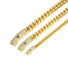 6mm-14mm Hip Hop Stainless Steel Cuban Link Chain Necklace Full 5A Zircon Clasp 14K/18K Gold Plated Accessories Gold Jewelry Set