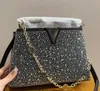 Sac à bandoulière de styliste français de luxe, à la mode, grande capacité, en cuir véritable, strass