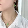 necklaces French vintage emerald pendant geometric earrings women's luxury stainless steel European and American style necklace set wholesale