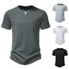 T-shirts Voor Mannen 2024 Zomer V-hals Toevallig Los Grote Mode Veelzijdig Basic Solid Korte Mouw Lichtgewicht Katoenen T-shirt