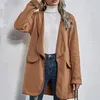 Women's Jackets Winter Coat Woman Dressy Solid Outerwears Plush Cardigan Loose Turn-Down Pocket Overcoat Women Korean Outer