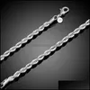 Link Chain Luxury M 4Mm 925 Sterling Sier Bracelets 8 Inch Women Twisted Rope Wristband Wrap Bangle For Men S Fashion Jewelry Drop D Otm0X