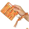 Favor de fiesta PU Bolsa de tarjeta de cuero Llaveros Pulsera de fiesta Llavero Monedero con borlas Cadena Brazalete Llavero Titular Pulsera Bolso W Dhfr7