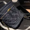 Sac Cosmétique Cylindre Rétro Femmes Luxueux Sac À Main À Glissière Bleu Foncé Denim Matelassé Chaîne Or Matériel Chaîne Tendance Shopping Porte-Monnaie Fanny Pack 20CM