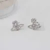 Studörhängen Western Empress Dowager Silver Saturn Vatten droppar Långt mousserande Diamond Crystal Ear Studs Klipp Två Wear Style Fashion för kvinnor smycken ZGP4