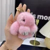 Luxury Big Mink Fur Bunny Fur Pendant Bag Jewelry Key Chain Plush Pendant Trumpet Cute Rabbit Children Animal Cartoon Doll 240106