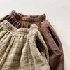 Spodnie Autumn podwójnie warstwy bawełniane bawełniane koreańskie chłopcy i dziewczęta swobodny luźne spodnie miękkie spodnie