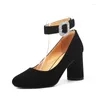 Dress Shoes 2024 Spring Women Pumps Mary Janes Round Toe Chunky Heel Kid Suede For Elegant Retro Heels Buckle High