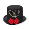 Baskar Steampunk Flat Top Hat For Women Män med Gear Rose Halloween Cosplay Party Costum Cap Gothic Vintage Accessory