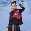 민족 의류 2024 전국 꽃 자수 민소매 재킷 탕 슈트 정상 중국 전통 빈티지 길렛 패치 워크 양복 조끼