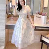 Basic Casual Dresses Summer White Chiffon Long Dress Casual Floral Party Dress Elegant Short Sleeve Fairy Dresses for Women Sweet Clothing 20044L2404