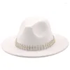 Berets Fedora Hat Women Men Lint Band Belt Wide Edge Classic Beige White Vilten British Elegant Wizard Winter Women'S