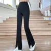 Women's Pants High-Waist Elastic Waistband Solid Color Flared Washed Women Leg Opening Split Suit Fishtail Vintage Streetwear