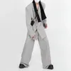 Ternos masculinos pfnw moda coreana conjuntos de terno sarja costura cor masculino casual gravata blazer wied perna calças 2024 outono chique 28w1819