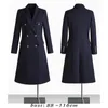 High quality wool blend long trench coat for women big size double breasted winter elegant clothes - black grey blue 240106