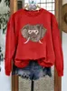 Damen Hoodies Elefant Pailletten Sweatshirt Frau Vintage Rot Tier Pullover Niedlicher Pullover Lässige Pullover