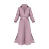 QNPQYX Fashion Slit Solid Women's Shirt Dress Casual V Neck Lapel Full Sleeve With Pockets Long Skirt Spring Lady Streetwear Dresses