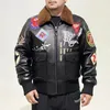 Vinter nya mäns Zhuangzhi Lingyun G1 Sheepskin Lapel broderad Badge Air Force Läderjacka