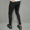 Мужские джинсы в европейском и американском летнем черном стиле, потертые облегающие брюки для мужчин