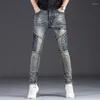 Jeans pour hommes automne haut de gamme élastique pour vintage slim fit petit pied moto personnalisé pantalon long à la mode