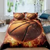 Basketball Duvet Cover Set Black 3D Ball Sports Theme Bedding Microfiber Court Competitive Games King Quilt 240106