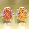 Anelli a grappolo di lusso ad alto contenuto di carbonio Uovo di piccione schiacciato Morganite Fede nuziale Lady 14K Placcato oro bianco Fidanzamento Tendenza nuziale Fine