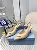 Mode triangel 75 mm sandaler pumpar Italien kvinnor känsliga tår elastiska slingback rem blå läder designer bankett party sandal höga klackar box eu 35-43