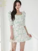 H Han Queen Spring Summer Dresses Korean Retro High Waist A-Line Vestidos Elegant Fashion Slim Print Office Party Casual