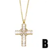 Pendant Necklaces Fashion Crystal Cross Necklace For Women Christian Jesus Gold Color Beads Lucky Amulet Jewelry Nkea053