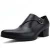 Chaussures à talons hauts en cuir véritable pour hommes, faites à la main, blanches et noires, chaussures de soirée d'affaires pour hommes de 5 Cm de hauteur