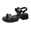 Sandals 2024 Fashion Women's Shoes Buckle Strap Rivet Casual Women Round Toe Solid Flat