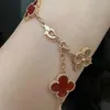 Accessori per gioielli classici Van Argento sterling di alta edizione s925 Erba a quattro foglie Nuovo braccialetto a cinque fiori Doppio strato di lusso leggero incolore da donna