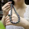 Stora AAAAA 1112mm Natural Round South China Sea Black Pearl Necklace 14K Clip 240106