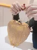 Bolso de mano con diamantes de imitación en forma de corazón, bolso de noche con borlas de lujo, bolso de fiesta de boda con diamantes, mango dorado plateado 240106