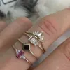Band Rings Red White Cubic Zirconia Cz Cluster Ring Thin Band Cute Lovely Girl Gift Rose Gold Color Fashion Minimal Finger Midi RingL240105