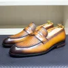 Mocassins Penny classiques en cuir véritable pour hommes, chaussures formelles de fête de mariage, faites à la main, à la mode, pour bureau et affaires