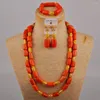 Necklace Earrings Set 24inches Orange Nigerian Coral Beads African Jewelry