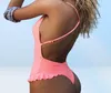 Deep V plus size swimwear women bathers Ruffle sexy bikinis 2019 mujer one piece swimsuit Push up bathing suit thong monokini XL298789692