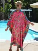 Roze bloem strand cover-ups plus size kaftans voor dames zomer maxi-jurken kust vakantie gewaad femme badpak