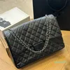 Sac Maxi cuir femmes grand diamant rabat sac à bandoulière sac à bandoulière grande capacité Caviar argent matériel sac à main