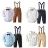 Formal Gentleman Clothng Set for Baby Infant Solid Romper Suit Boy First Birthday Costume 0-24 Month Toddler Cotton Kids Outfit 240105