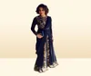 Goud Emboridery Applique Kralen Abaya Dubai Chiffon Kaftan Arabische Prom Gown Zwarte Lange Mouwen Split Vooraan Avondjurk3947567