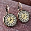 Boucles d'oreilles rétro, horloge de poche, motif Po, Cabochon en verre, bijoux pour femmes, pendentif français créatif