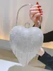 Bolso de mano con diamantes de imitación en forma de corazón, bolso de noche con borlas de lujo, bolso de fiesta de boda con diamantes, mango dorado plateado 240106