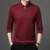 Polos masculinos outono casual cor sólida manga longa t-shirts 1/4 zip lapela colarinho esportes homem topos pullovers fino ajuste