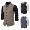 Autumn Business Vest Men's Ubranie Męskie klapy zwykłe mężczyzn garnitur z kieszeniami odzieży wierzcha Chaleco Hombre 240105