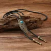 Bow Ties Vintage American Bolo Tie Punk Necktie Blue Stone Metal Feathers Cowboy Hat Pendant Western Necklace Costume Accessories